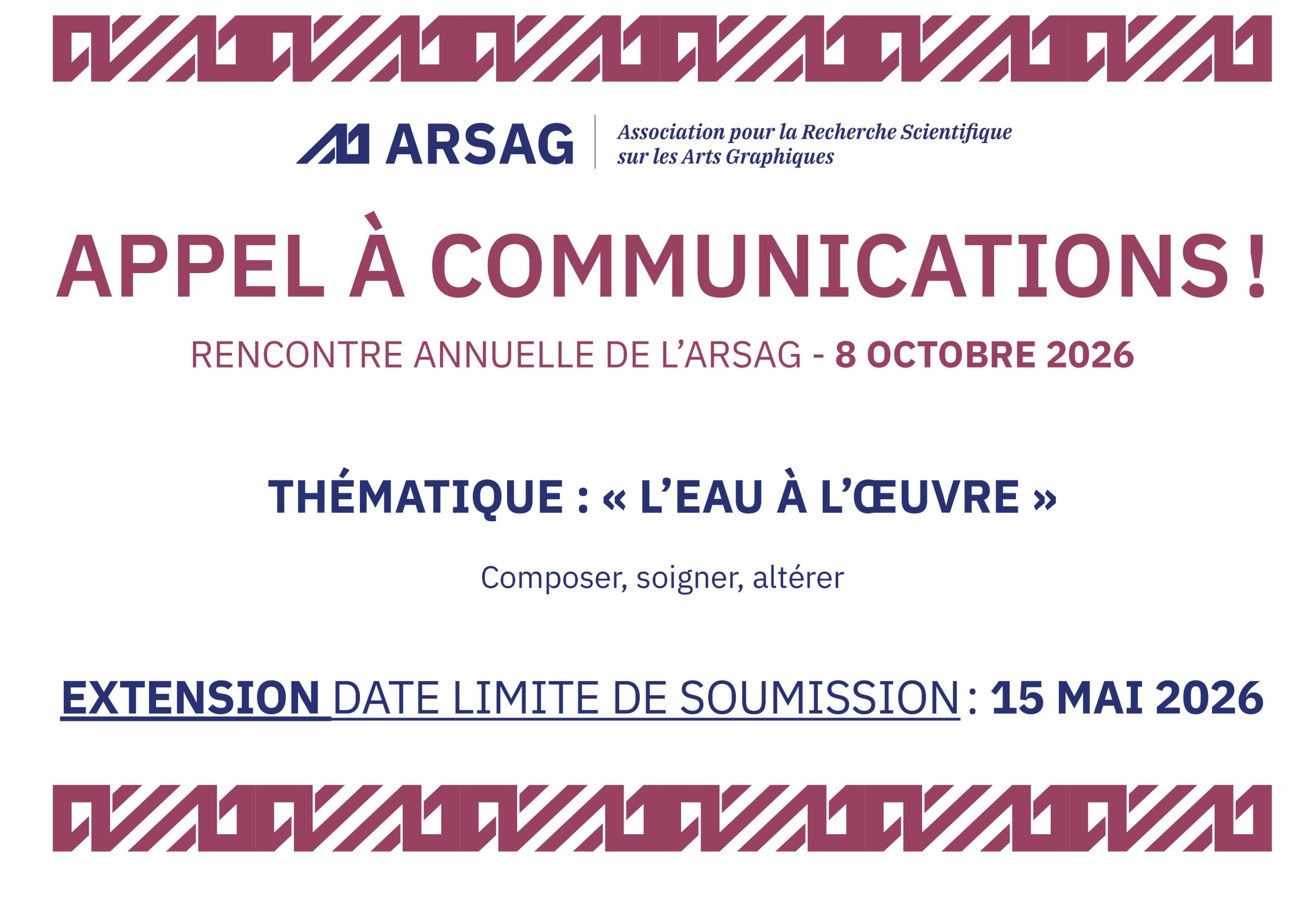 Appel &agrave; communications &ndash; Journ&eacute;e ARSAG 2026 : L&rsquo;eau &agrave; l&rsquo;&oelig;uvre / Composer, soigner, alt&eacute;rer