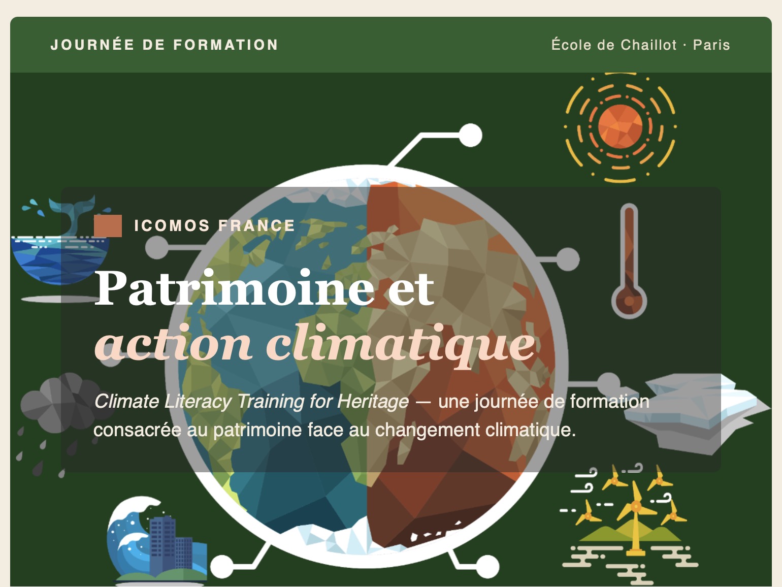 ICOMOS France – journée de formation consacrée au patrimoine face au changement climatique – 1er juillet 2026