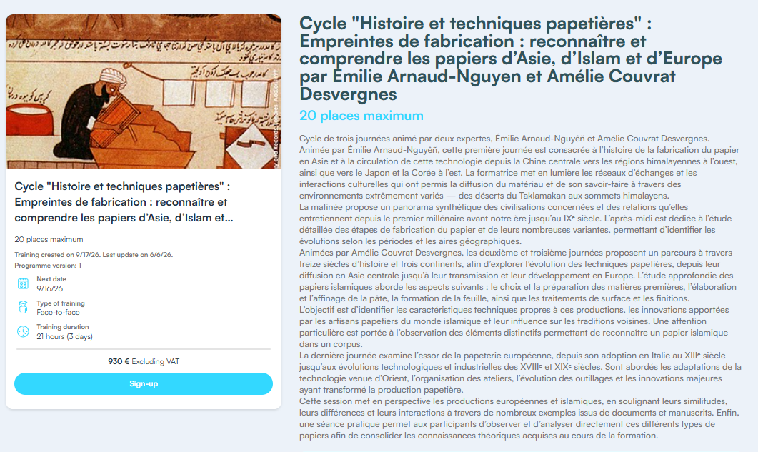 Formation – Reconnaître et comprendre les papiers d’Asie, d’Islam et d’Europe – 16-18 septembre 2026, Paris
